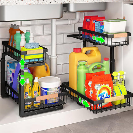 CARLA HOME 2-Tier Kitchen Under Sink Organiser Storage with Height Adjustable, Unique Slide Rail & Suction Cups for Storage-1978962245798989824