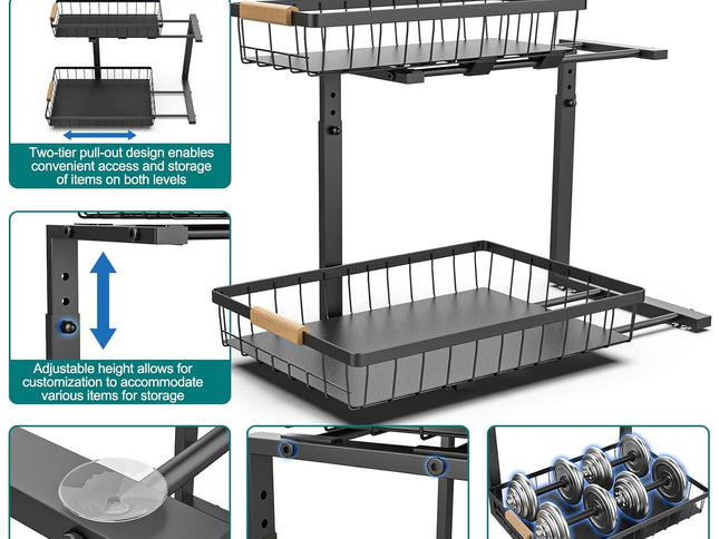 CARLA HOME 2-Tier Kitchen Under Sink Organiser Storage with Height Adjustable, Unique Slide Rail & Suction Cups for Storage-1978962245798989826