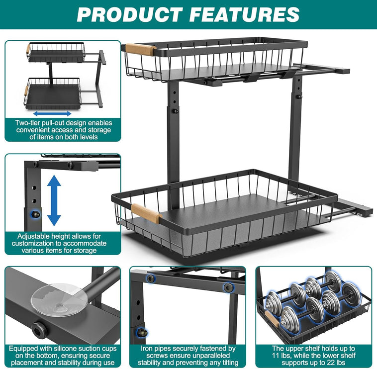 CARLA HOME 2-Tier Kitchen Under Sink Organiser Storage with Height Adjustable, Unique Slide Rail & Suction Cups for Storage-1978962245798989826