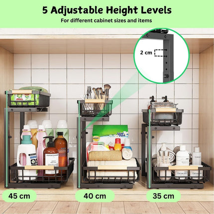 CARLA HOME 2-Tier Kitchen Under Sink Organiser Storage with Height Adjustable, Unique Slide Rail & Suction Cups for Storage-1978962245798989827