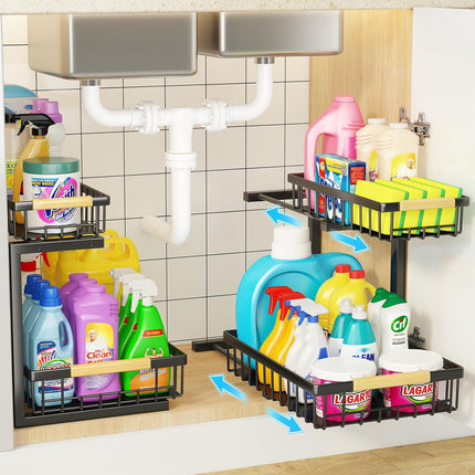 CARLA HOME 2-Tier Kitchen Under Sink Organiser Storage with Height Adjustable, Unique Slide Rail & Suction Cups for Storage-1978962245798989832