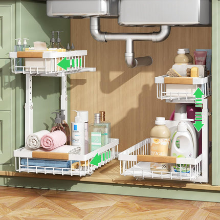 CARLA HOME 2-Tier Kitchen Under Sink Organiser Storage with Height Adjustable, Unique Slide Rail & Suction Cups for Storage-1978962246029676544