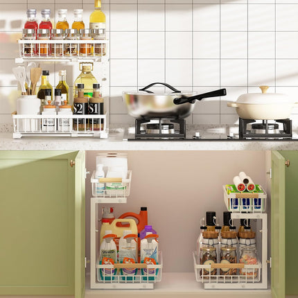 CARLA HOME 2-Tier Kitchen Under Sink Organiser Storage with Height Adjustable, Unique Slide Rail & Suction Cups for Storage-1978962246029676545