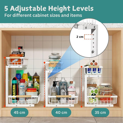CARLA HOME 2-Tier Kitchen Under Sink Organiser Storage with Height Adjustable, Unique Slide Rail & Suction Cups for Storage-1978962246029676547
