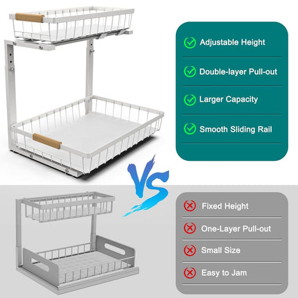 CARLA HOME 2-Tier Kitchen Under Sink Organiser Storage with Height Adjustable, Unique Slide Rail & Suction Cups for Storage-1978962246029676549