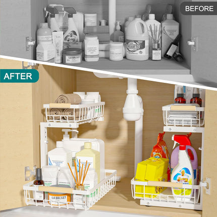 CARLA HOME 2-Tier Kitchen Under Sink Organiser Storage with Height Adjustable, Unique Slide Rail & Suction Cups for Storage-1978962246029676550