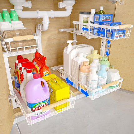 CARLA HOME 2-Tier Kitchen Under Sink Organiser Storage with Height Adjustable, Unique Slide Rail & Suction Cups for Storage-1978962246029676552