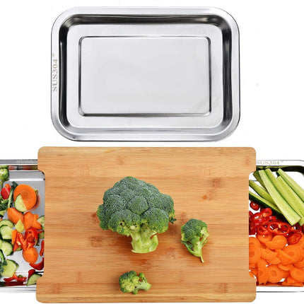 CARLA HOME Chopping Board with with 2 Organiser Stainless Steel Trays Containers-1978962246369415168