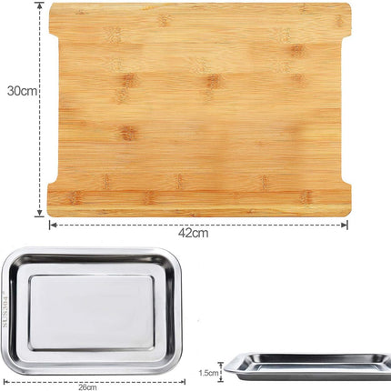 CARLA HOME Chopping Board with with 2 Organiser Stainless Steel Trays Containers-1978962246369415175