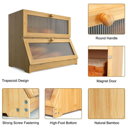CARLA HOME Double Layer Bamboo Bread Box for Kitchen Counter with Large Capacity and Clear Window-1978962246721736711