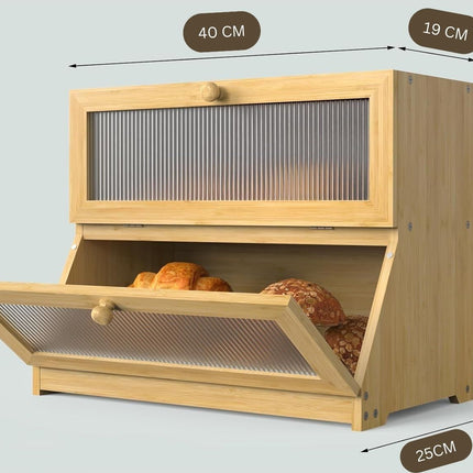 CARLA HOME Double Layer Bamboo Bread Box for Kitchen Counter with Large Capacity and Clear Window-1978962246721736712