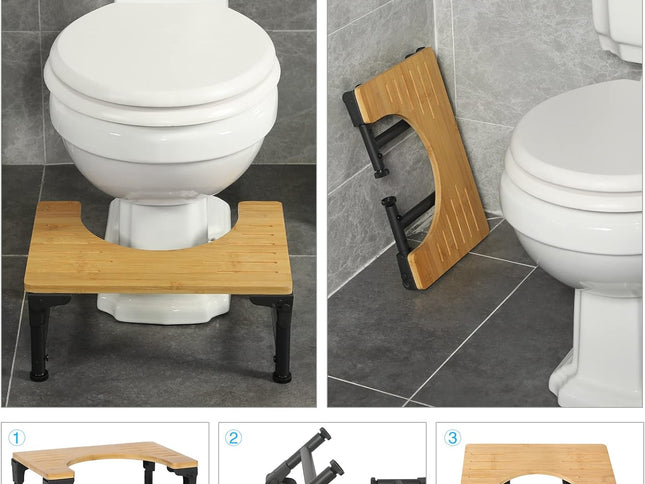 CARLA HOME Bamboo Toilet Stool Foldable and Adjustable Height with Non-Slip Layer for Bathroom-1978962246885314561