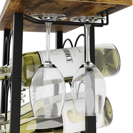 CARLA HOME Wine Rack Countertop Wooden & Metal Holder for 6 Bottles & 2 Glasses-1978962247061475333