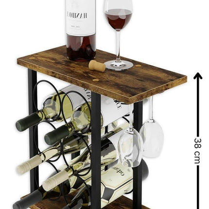 CARLA HOME Wine Rack Countertop Wooden & Metal Holder for 6 Bottles & 2 Glasses-1978962247061475336
