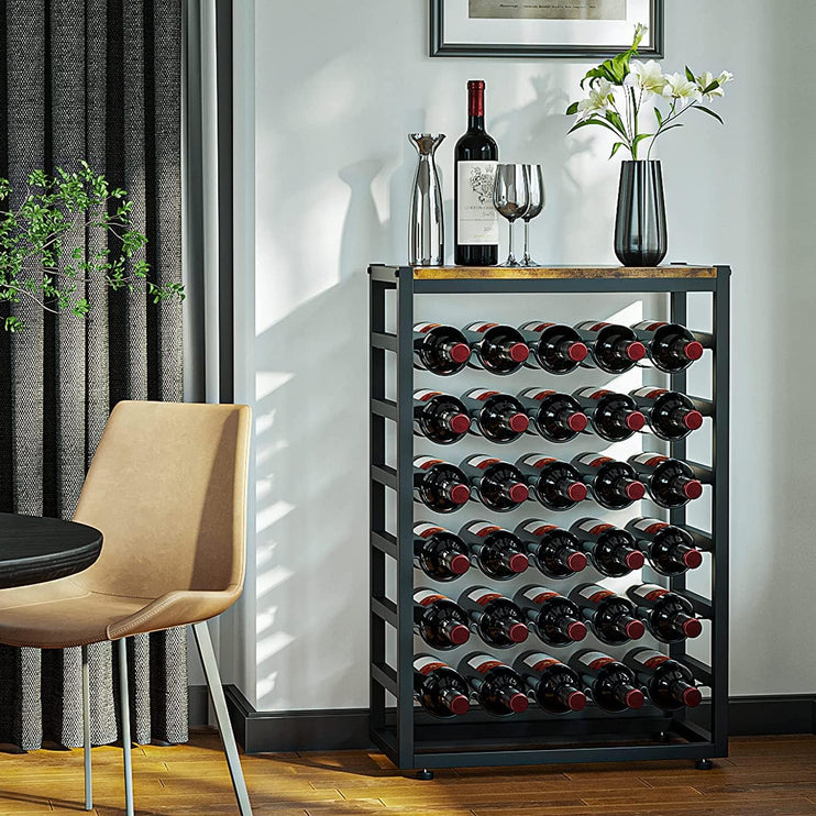 CARLA HOME 6-Tier Freestanding Wine Rack for 30 Bottles with Wood Countertop and Sturdy Metal Frame-1978962247401213953