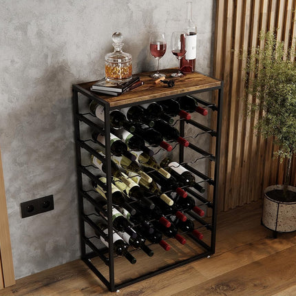 CARLA HOME 6-Tier Freestanding Wine Rack for 30 Bottles with Wood Countertop and Sturdy Metal Frame-1978962247401213960