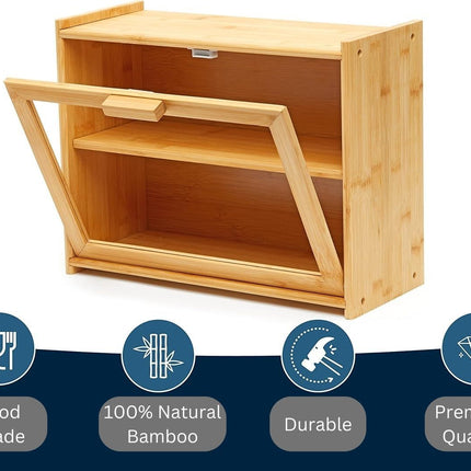 CARLA HOME Double Layer Bamboo Bread Box for Kitchen Counter with Large Capacity and Transparent Window-1978962247577374725