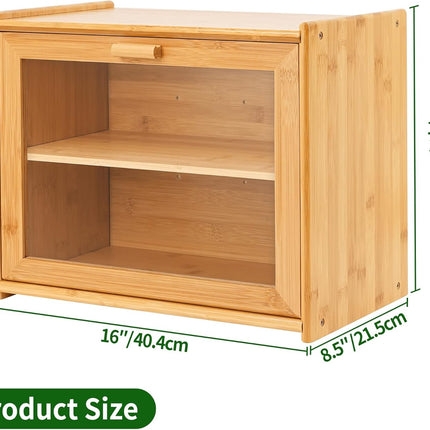 CARLA HOME Double Layer Bamboo Bread Box for Kitchen Counter with Large Capacity and Transparent Window-1978962247577374727