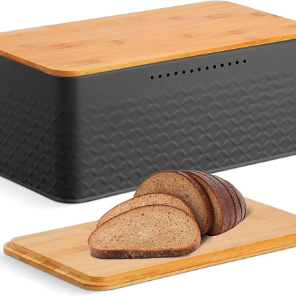 CARLA HOME Bread Bin with Bamboo Lid used as Chopping Board for Kitchen Countertop-1978962247753535488