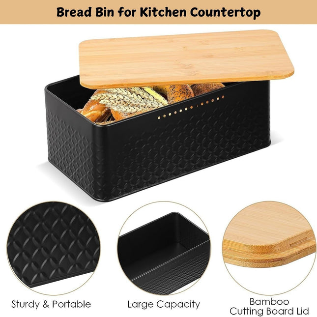 CARLA HOME Bread Bin with Bamboo Lid used as Chopping Board for Kitchen Countertop-1978962247753535489