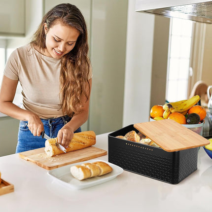 CARLA HOME Bread Bin with Bamboo Lid used as Chopping Board for Kitchen Countertop-1978962247753535493