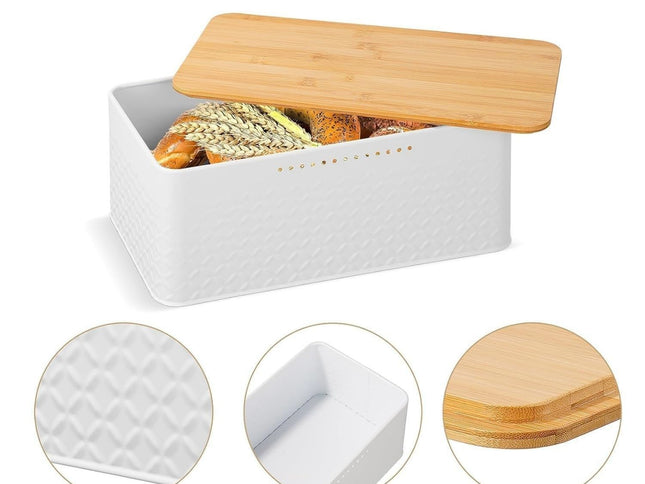 CARLA HOME Bread Bin with Bamboo Lid used as Chopping Board for Kitchen Countertop-1978962247917113345