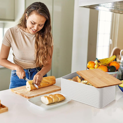 CARLA HOME Bread Bin with Bamboo Lid used as Chopping Board for Kitchen Countertop-1978962247917113349