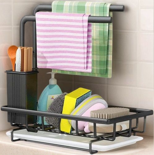 CARLA HOME Sink Caddy Sponge Holder with Drain Tray, Brush Holder & Dishcloth Holder for Kitchen-1978962248080691201