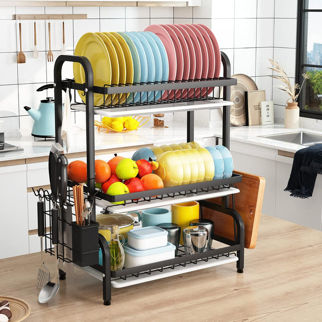 CARLA HOME Dish Drying Rack 3 Tier Large Capacity Kitchen Storage with Utensil and Cutting Board Holder-1978962249796161537
