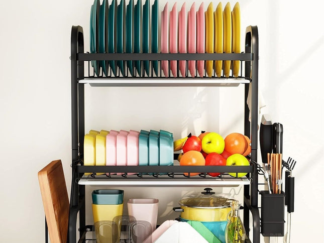 CARLA HOME Dish Drying Rack 3 Tier Large Capacity Kitchen Storage with Utensil and Cutting Board Holder-1978962249796161538