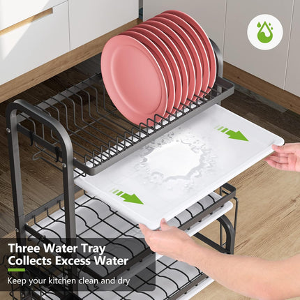 CARLA HOME Dish Drying Rack 3 Tier Large Capacity Kitchen Storage with Utensil and Cutting Board Holder-1978962249796161539