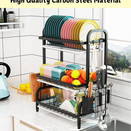 CARLA HOME Dish Drying Rack 3 Tier Large Capacity Kitchen Storage with Utensil and Cutting Board Holder-1978962249796161540