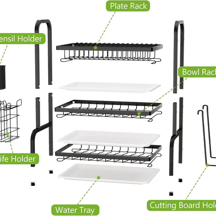 CARLA HOME Dish Drying Rack 3 Tier Large Capacity Kitchen Storage with Utensil and Cutting Board Holder-1978962249796161542