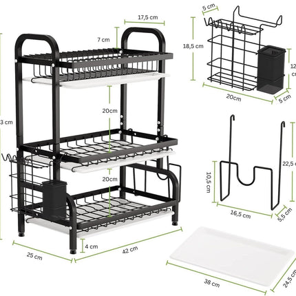 CARLA HOME Dish Drying Rack 3 Tier Large Capacity Kitchen Storage with Utensil and Cutting Board Holder-1978962249796161543