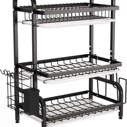 CARLA HOME Dish Drying Rack 3 Tier Large Capacity Kitchen Storage with Utensil and Cutting Board Holder-1978962249796161544