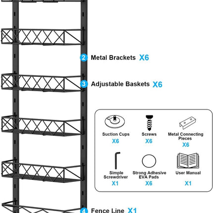 CARLA HOME 6 Tier Adjustable Baskets Over Door Pantry Organiser for Home Kitchen-1978962250148483078