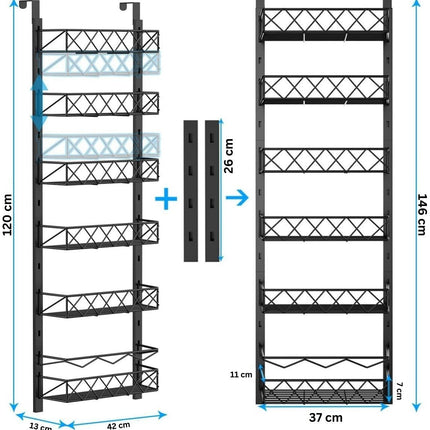 CARLA HOME 6 Tier Adjustable Baskets Over Door Pantry Organiser for Home Kitchen-1978962250148483079