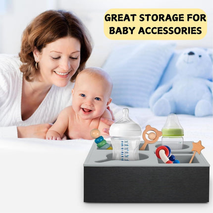 CARLA HOME Wooden Couch Cup Holder Tray with Soft Silicone & Rotatable Phone Holder for Storaging Drinks & Snacks-1978962250844737541