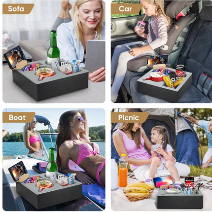 CARLA HOME Wooden Couch Cup Holder Tray with Soft Silicone & Rotatable Phone Holder for Storaging Drinks & Snacks-1978962250844737542