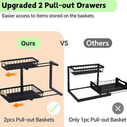 CARLA HOME Set 2 pcs - 2-Tier Kitchen Under Sink Organiser Storage with Height Adjustable, Unique Slide Rail & Suction Cups for Storage-1978962251184476164