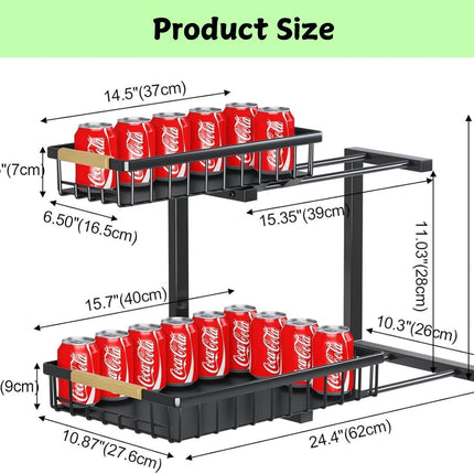 CARLA HOME Set 2 pcs - 2-Tier Kitchen Under Sink Organiser Storage with Height Adjustable, Unique Slide Rail & Suction Cups for Storage-1978962251184476167