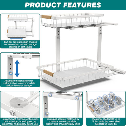 CARLA HOME Set 2 pcs - 2-Tier Kitchen Under Sink Organiser Storage with Height Adjustable, Unique Slide Rail & Suction Cups for Storage-1978962251352248322