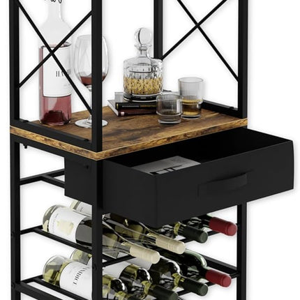 CARLA HOME Freestanding Wine Rack for 20 Bottles with Wood Countertop and Sturdy Metal Frame-1978962252035919872