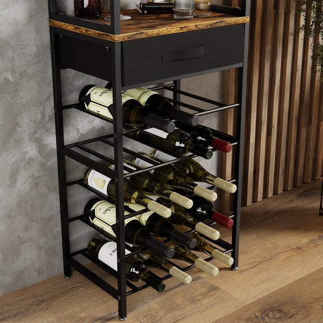 CARLA HOME Freestanding Wine Rack for 20 Bottles with Wood Countertop and Sturdy Metal Frame-1978962252035919873