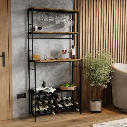 CARLA HOME Large Wine Rack for 20 Bottles with Wood Countertop and Sturdy Metal Frame-1978962252207886338