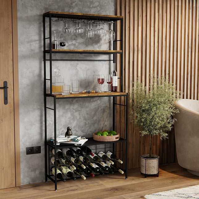 CARLA HOME Large Wine Rack for 20 Bottles with Wood Countertop and Sturdy Metal Frame-1978962252207886338
