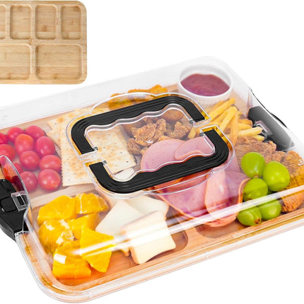 CARLA HOME Bamboo Charcuterie Board with Lid & Handle ideal Gift for Kitchen, Party & Picnic (6 Compartments)-1978962252384047104