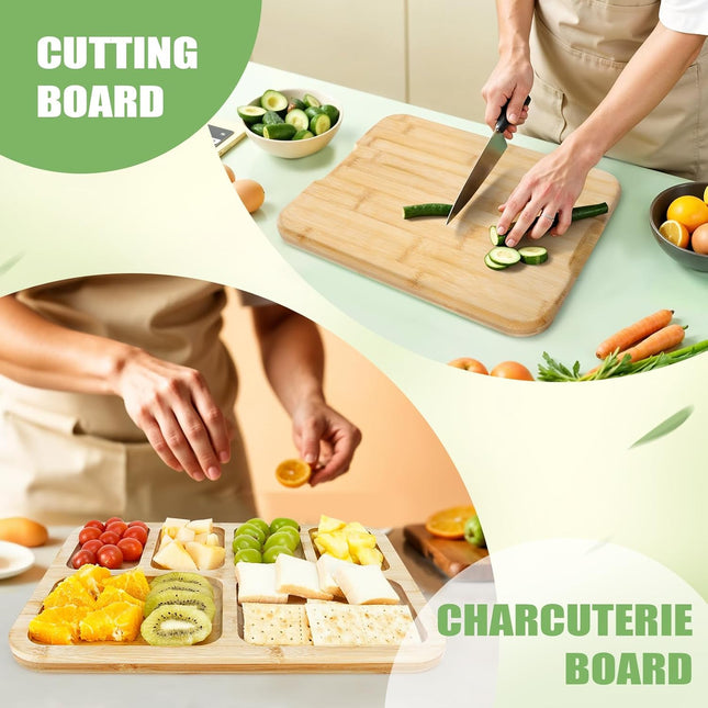 CARLA HOME Bamboo Charcuterie Board with Lid & Handle ideal Gift for Kitchen, Party & Picnic (6 Compartments)-1978962252384047106