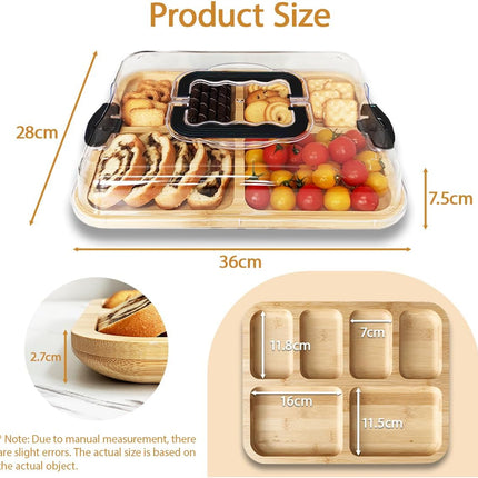 CARLA HOME Bamboo Charcuterie Board with Lid & Handle ideal Gift for Kitchen, Party & Picnic (6 Compartments)-1978962252384047109
