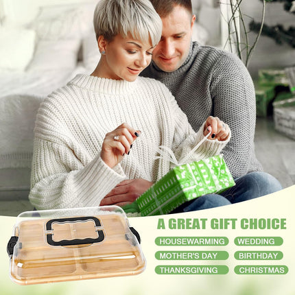 CARLA HOME Bamboo Charcuterie Board with Lid & Handle ideal Gift for Kitchen, Party & Picnic (6 Compartments)-1978962252384047110